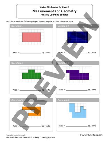 Grade 3 Math Worksheet: Finding Area by Counting Squares (Preview)