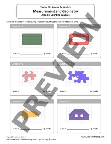 Grade 3 Math Worksheet: Estimating Area by Counting Squares (Preview)