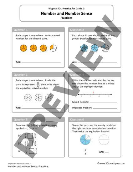 Grade 3 Math Worksheet: Fractions (Preview)