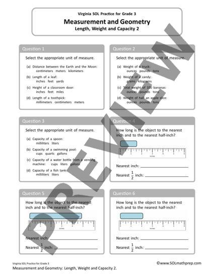 Grade 3 Math Worksheet: Length, Weight and Capacity (Preview)