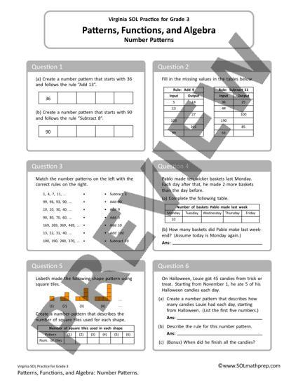Grade 3 Math Worksheet: Number Patterns (Preview)