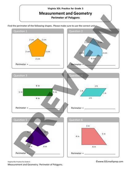 Grade 3 Math Worksheet: Perimeter of Polygons (Preview)
